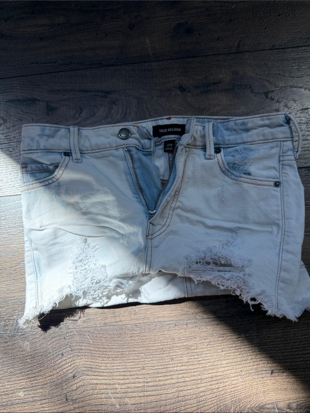 True Religion White Frayed Denim Cutoff Shorts